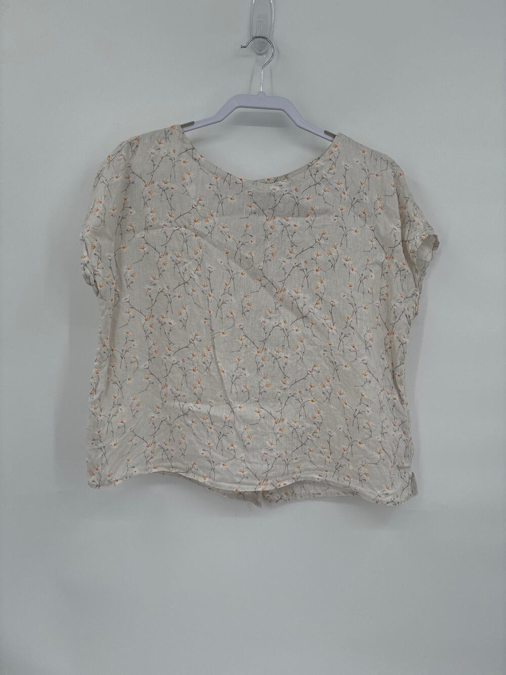 Cynthia Rowley Floral Cream Women's Blouse Button Back Linen Size Small